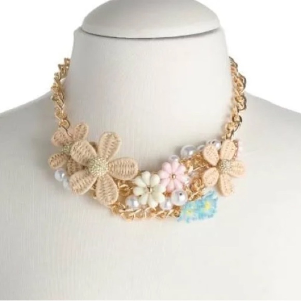 Betsey Johnson Raffia Daisy Jewelry Set of Necklace, Bracelet and Earrings